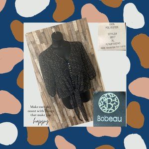 Sheer 3/4 Crop Front Tie Blouse